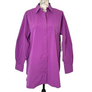 Athleta Oversized Poplin Performance Top Button-Up Shirt Purple Size M NEW $129